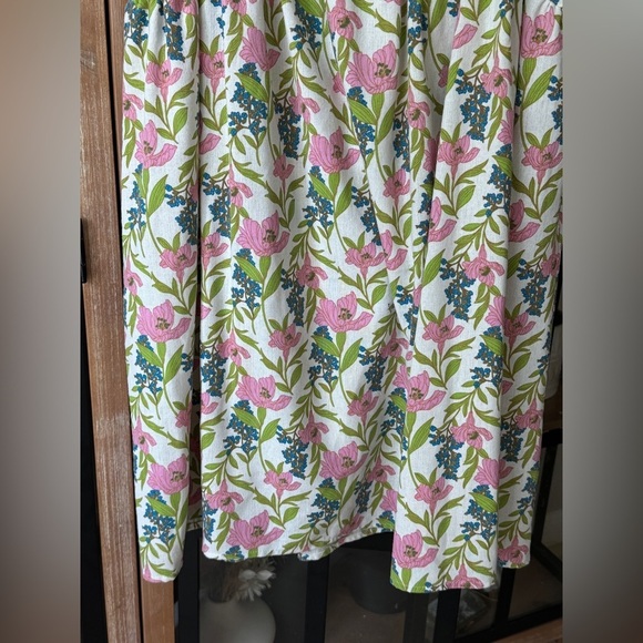 Linen floral block print babydoll mini dress ruffle pyjama square neck flutter - Picture 7 of 14